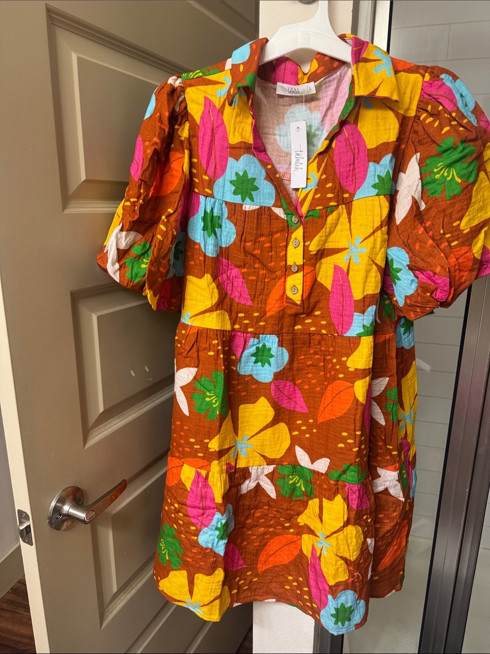 TALULAH Pink and Orange Floral Button-Front Dress